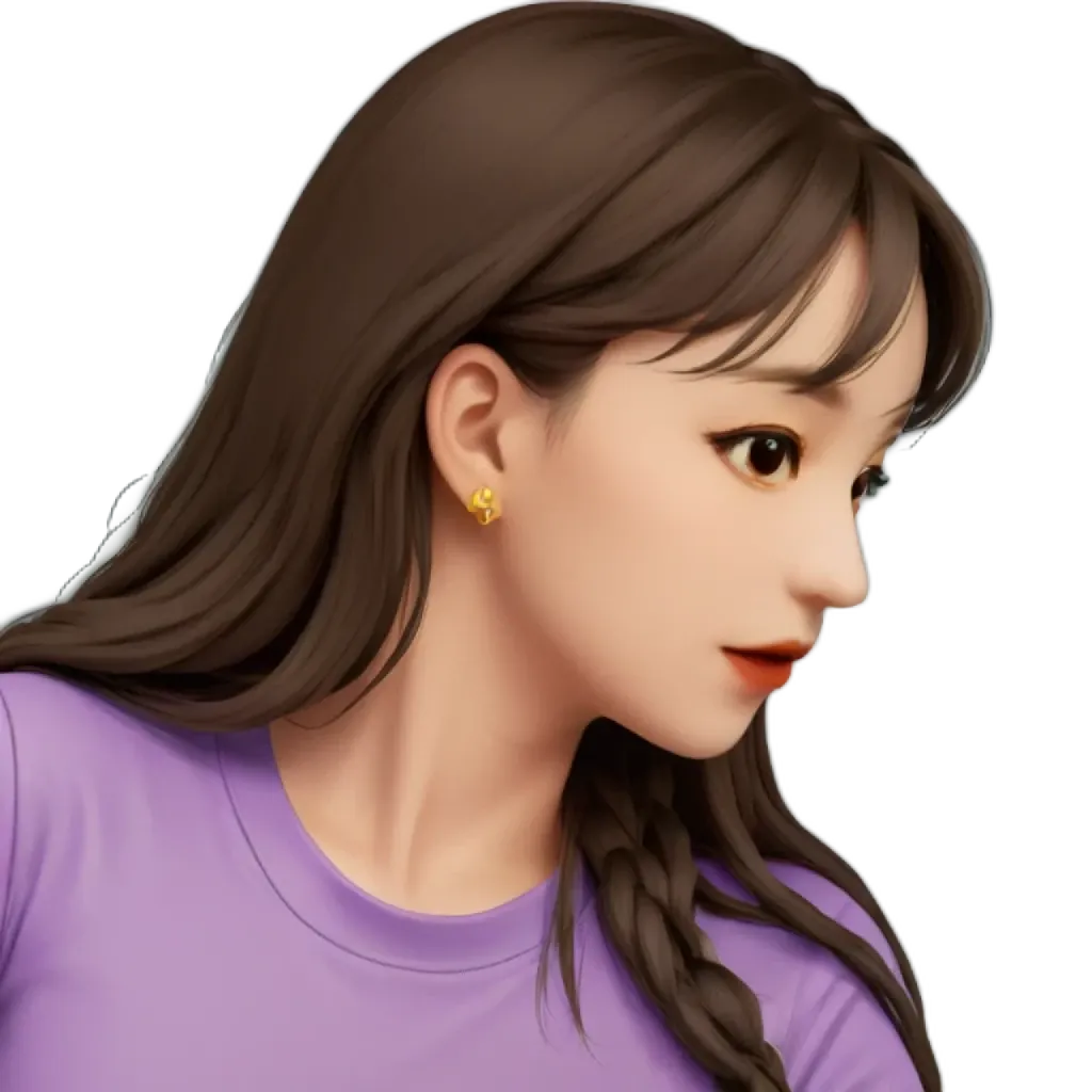 A cartoonish image of a girl with long hair and earrings.