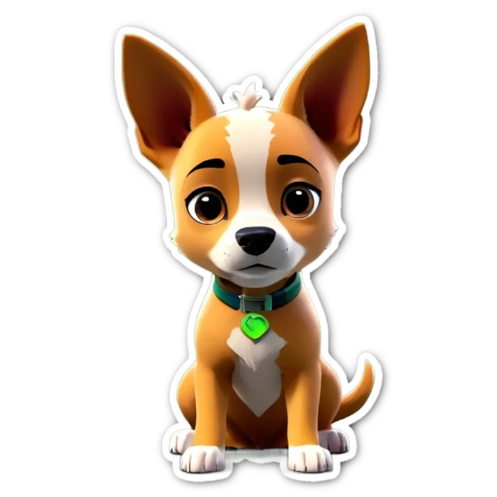 A cute brown and white dog with a green collar and ears.