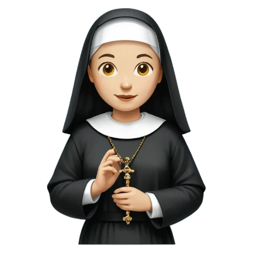 A nun holding a rosary is wearing a black dress.