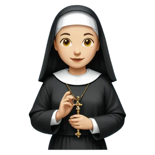 A nun holding a rosary is wearing a black dress.