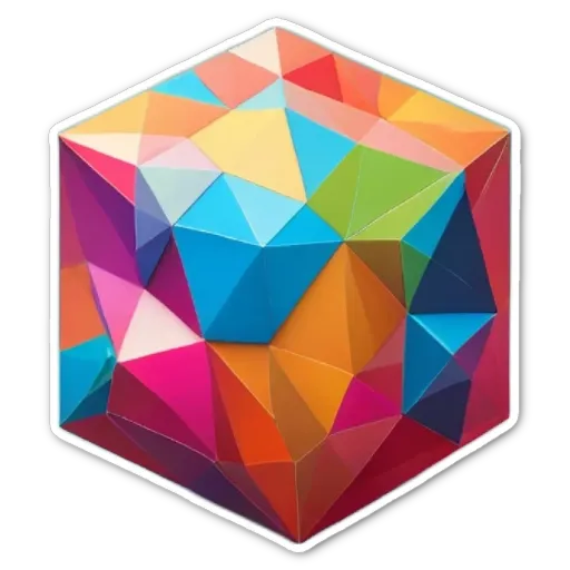 A colorful geometric sticker of a cube.