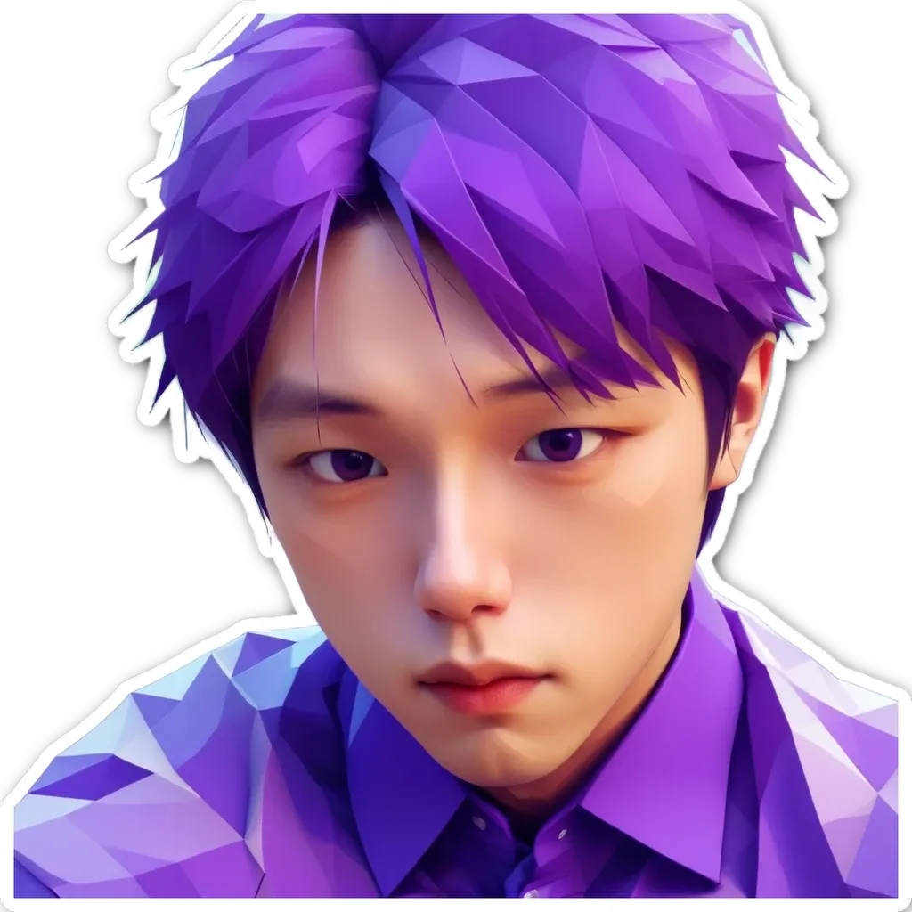 A boy with purple hair wearing a collared shirt.