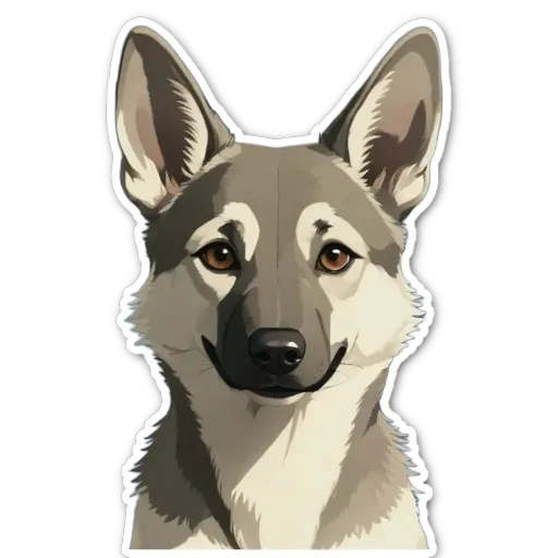 A dog sticker with gray ears and a black nose.