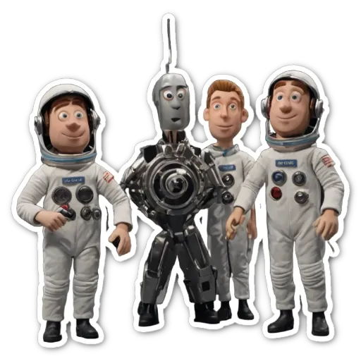 Four men in space suits are posing for a picture.