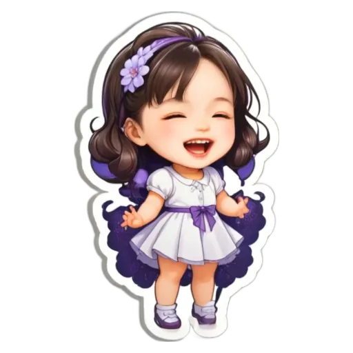 A girl wearing a white dress with a flower in her hair.