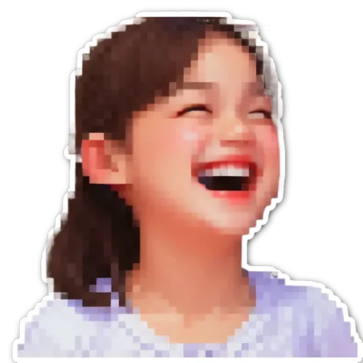 A girl laughing and her right eye.