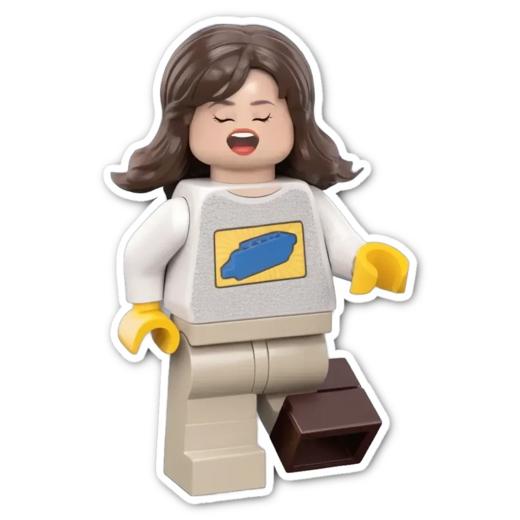 A lego girl with a yellow case on her leg.