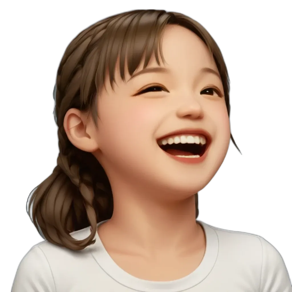 A girl laughing with her mouth open.