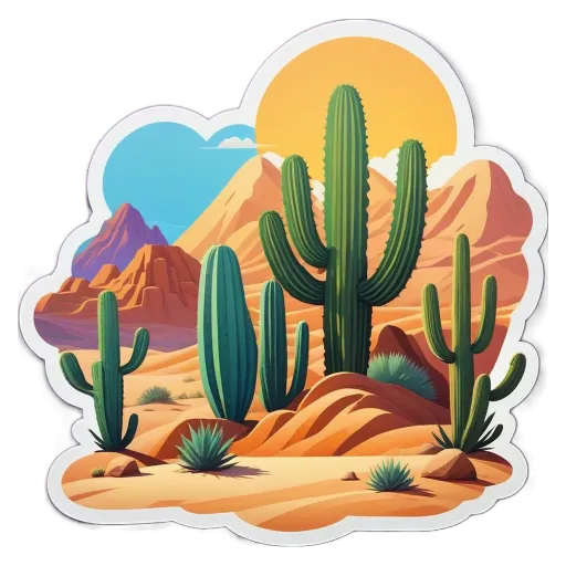 A desert landscape with cacti and mountains in it.