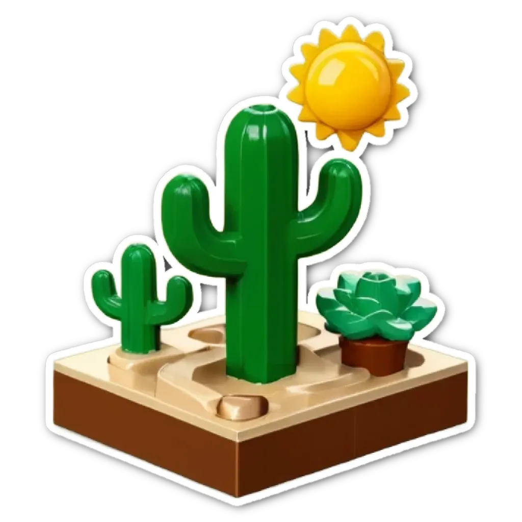 A lego cactus is on a black background.