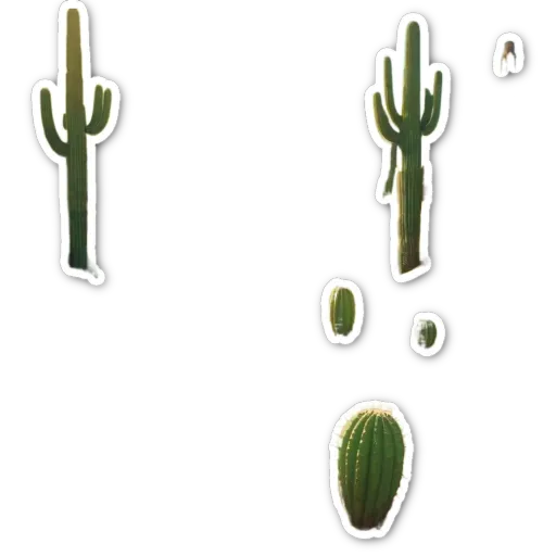 A sticker of a cactus with three other stickers of cacti in the middle.