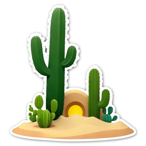 A desert scene with cacti and a small tunnel.