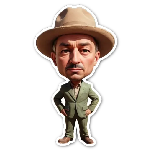 A cartoonish image of a man wearing a suit and hat.