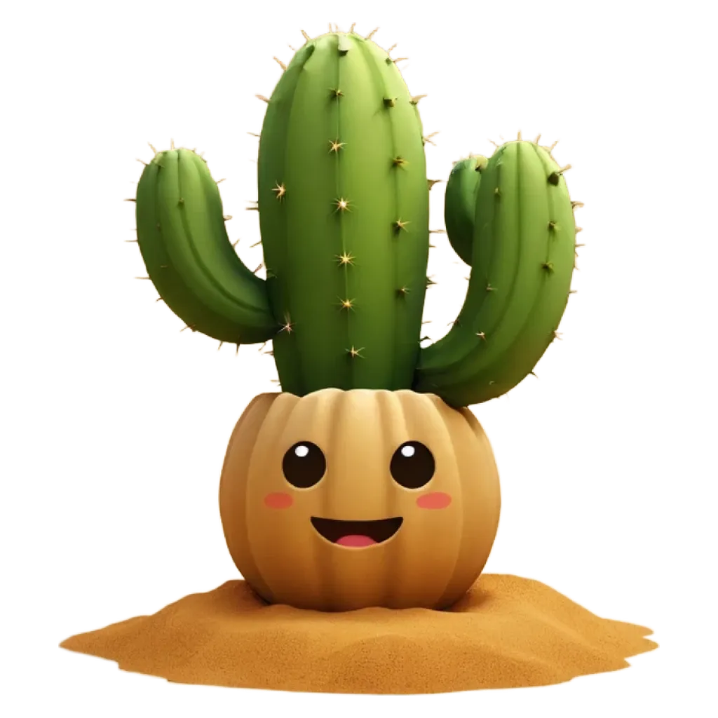 A 3d model of a cactus with a smiley face.