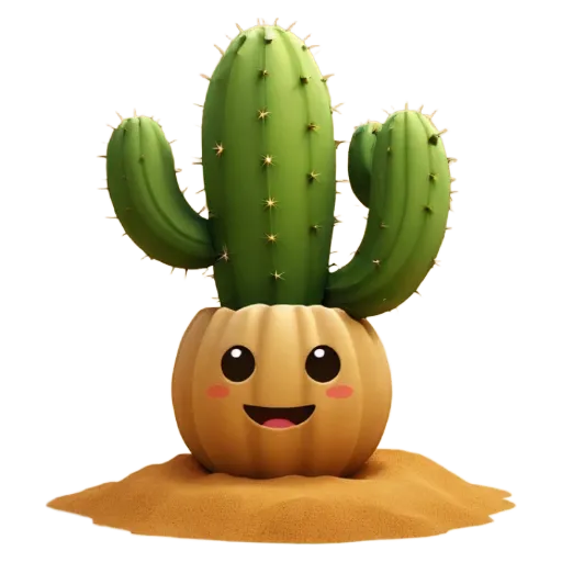 A 3d model of a cactus with a smiley face.