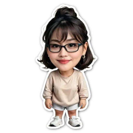 A girl wearing glasses is cartoon drawing.