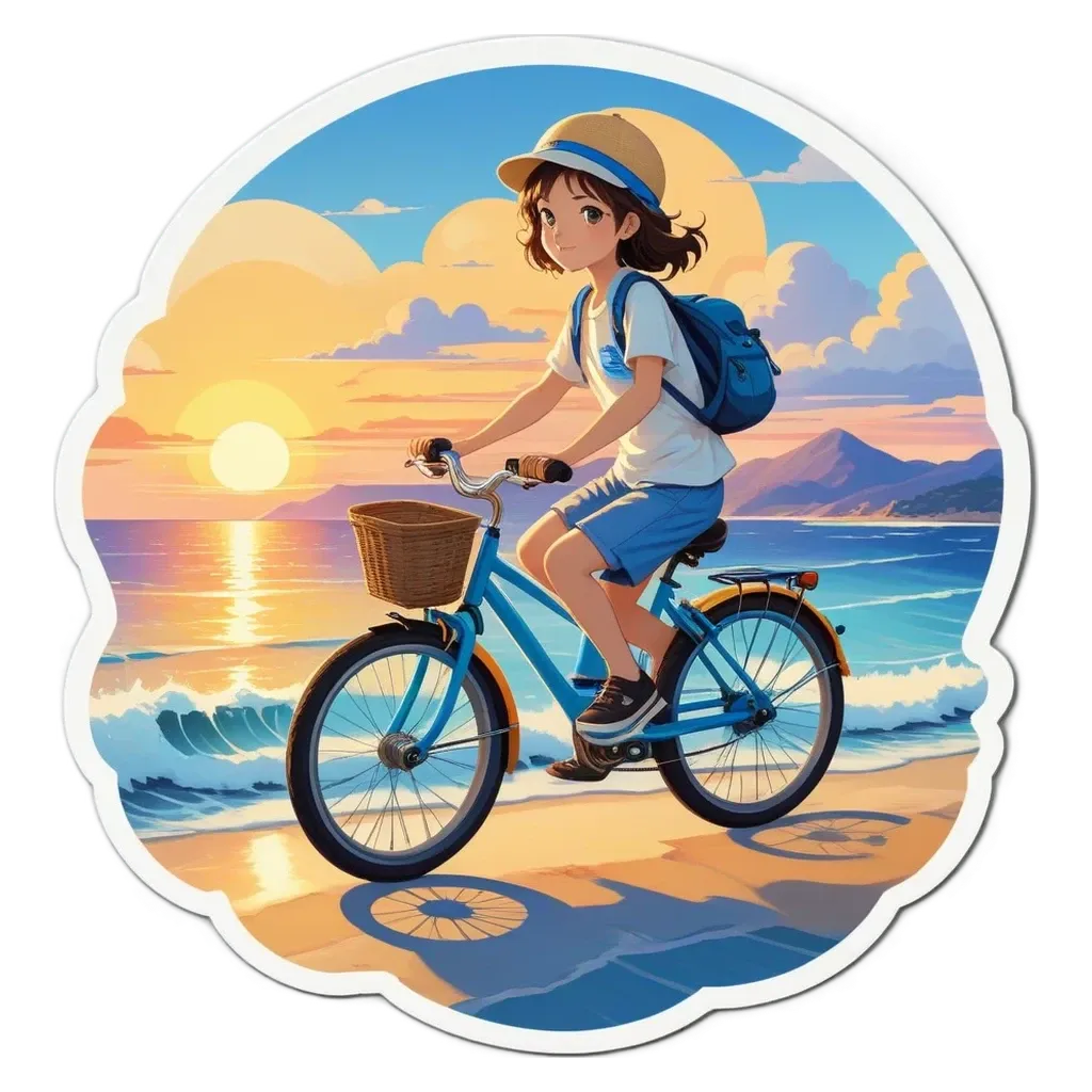 A girl riding a bike at sunset with her hair in a pony tail.