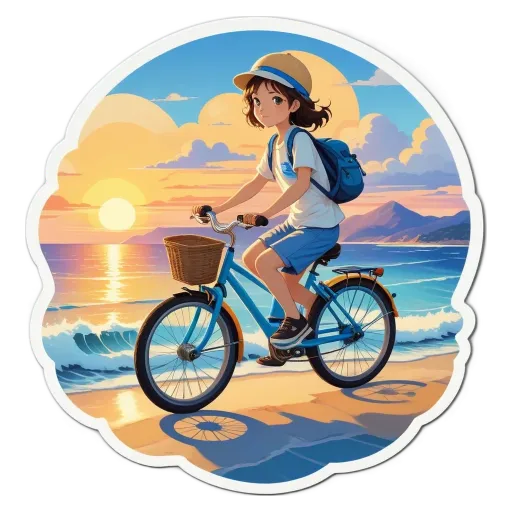 A girl riding a bike at sunset with her hair in a pony tail.