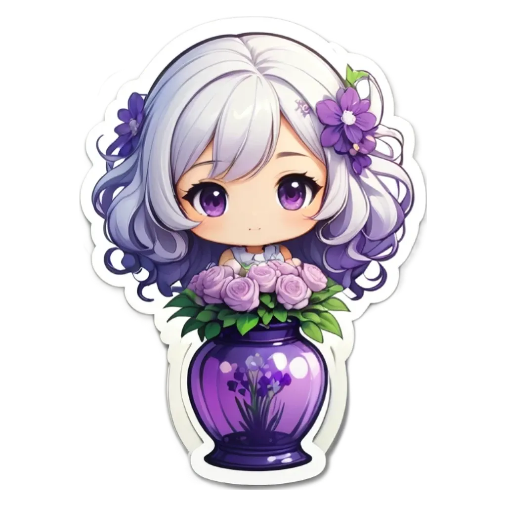A girl with flowers in a vase is on a black and white background.