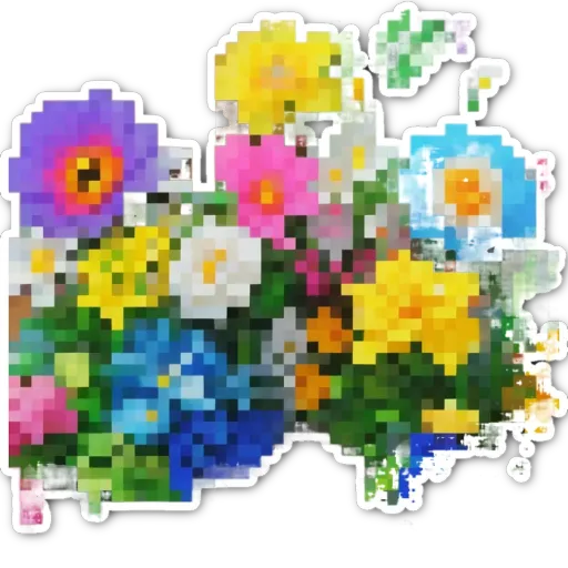 A flower bouquet that is all pixelated and has a black background.