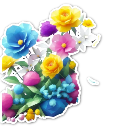 A colorful flower sticker with a background of white.
