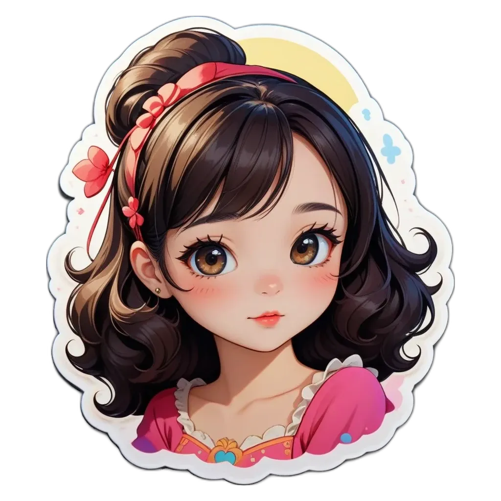 A girl with a bow in her hair is wearing a pink dress.