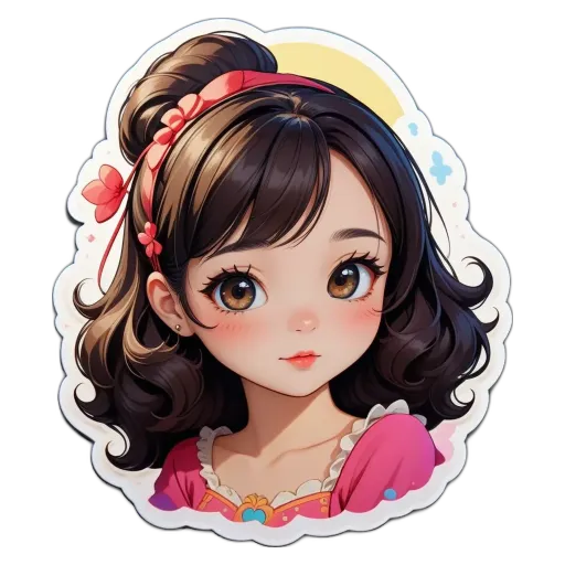 A girl with a bow in her hair is wearing a pink dress.
