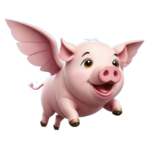 A cartoon image of a pig with wings.