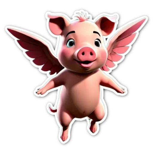 A cartoon picture of a pig with wings.