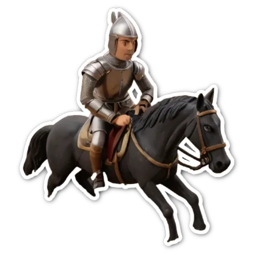 A man in armor is riding a horse.