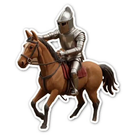 A man in armor is riding a horse.