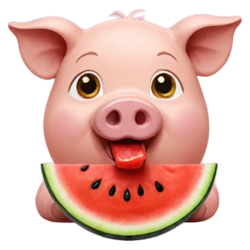 A cartoon pig eating a watermelon.