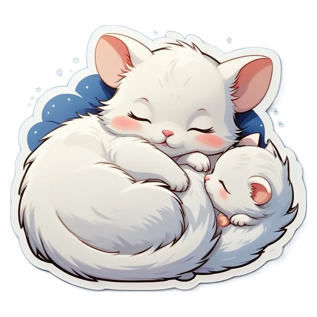 A drawing of a mother cat and her kittens sleeping.