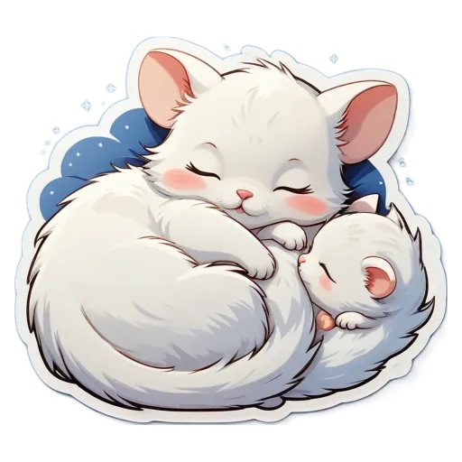 A drawing of a mother cat and her kittens sleeping.