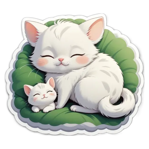 A cartoon picture of a mother cat and her kitten.