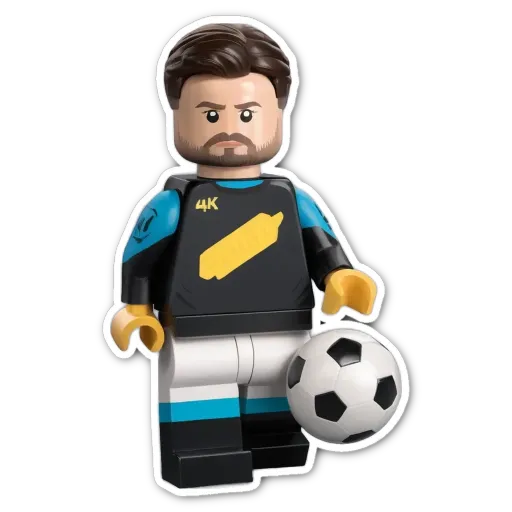 A lego representation of a soccer player holding a ball.