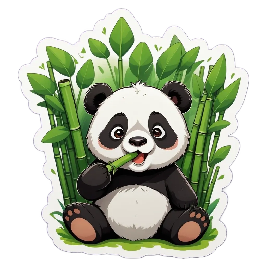 A panda bear eating a bamboo in the wild.