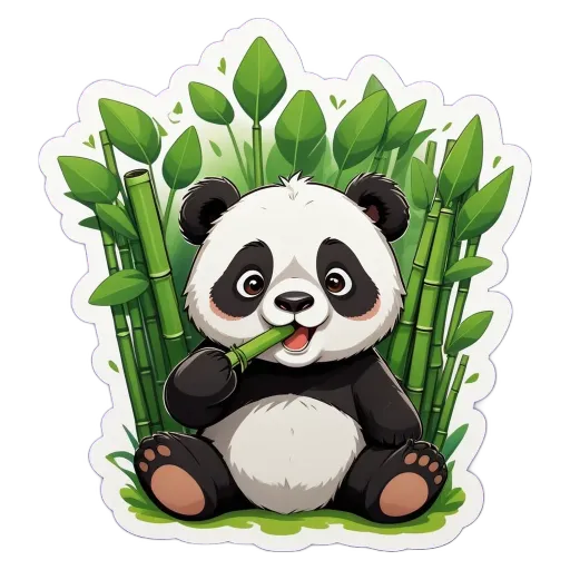 A panda bear eating a bamboo in the wild.