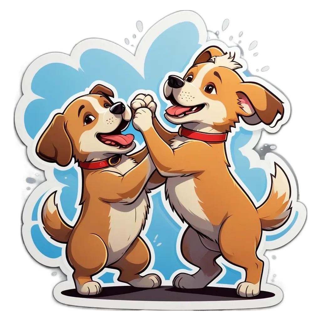 Two cartoon dogs giving each other a high five.