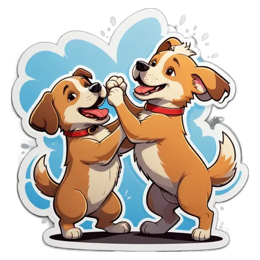 Two cartoon dogs giving each other a high five.