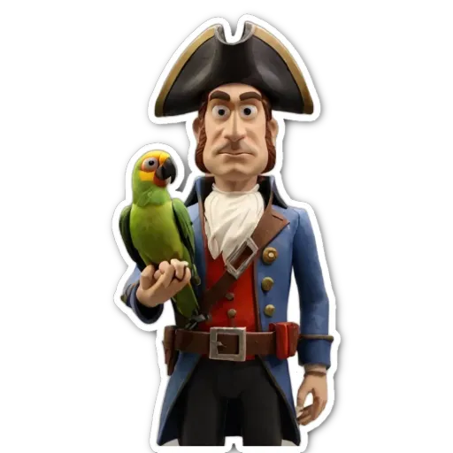 A man in a pirate costume holding a parrot.