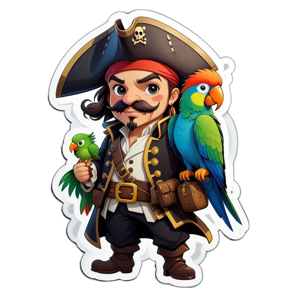 A boy in a pirate costume holding a parrot on his arm.