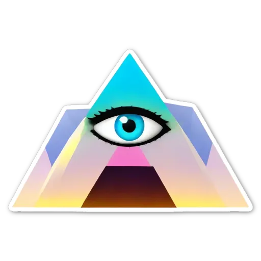 An eye is looking out of a triangular shape.