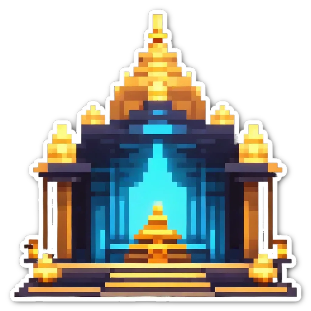 A pixelated description of a gold structure with a doorway.