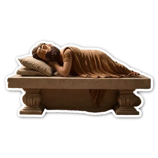 A statue of a man sleeping on a bench.