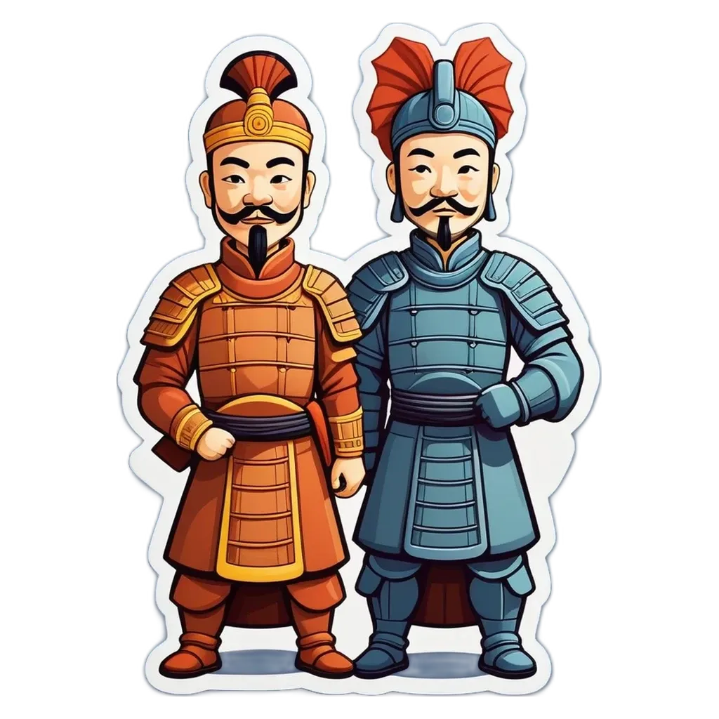 Two men in costumes from history are standing next to each other.