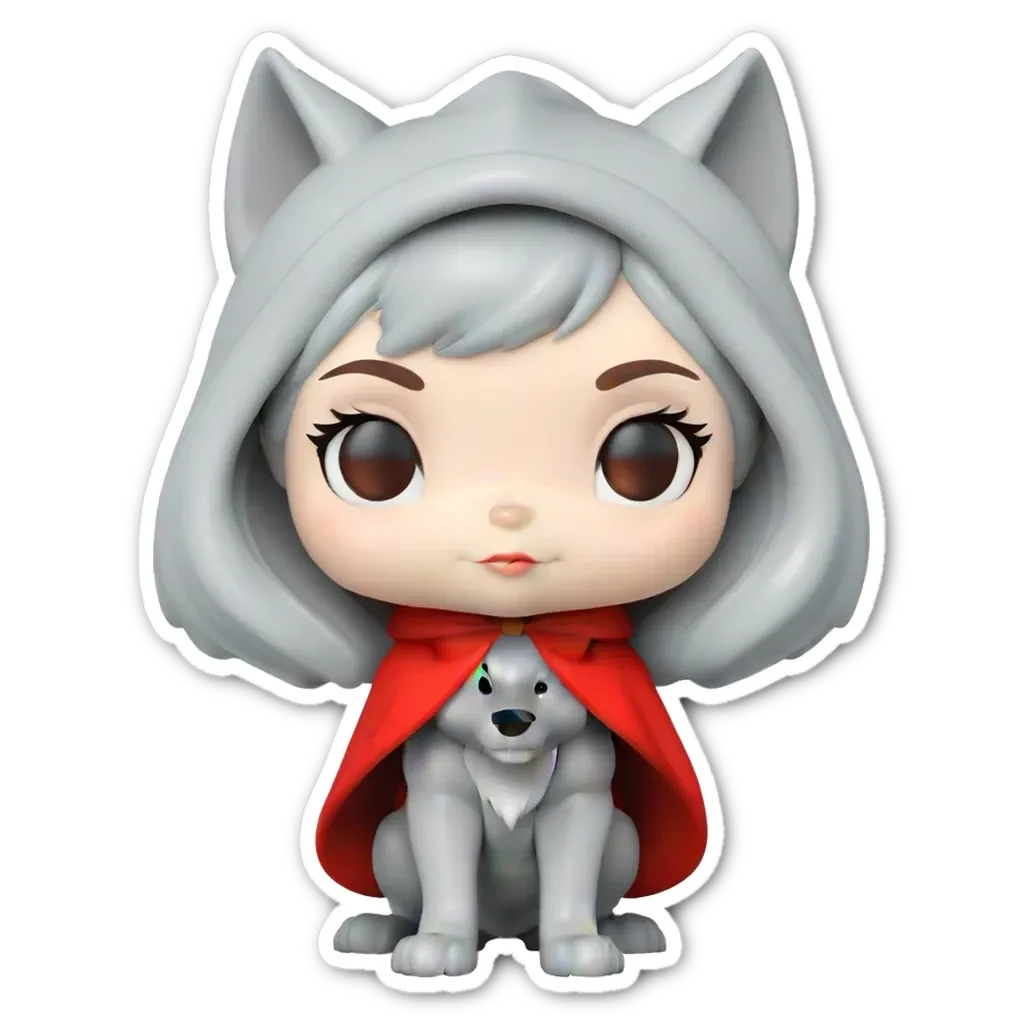 A sticker of a girl and dog that is gray and red.