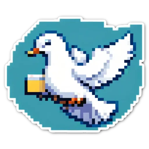 A sticker of a pigeon that is carrying a beer.