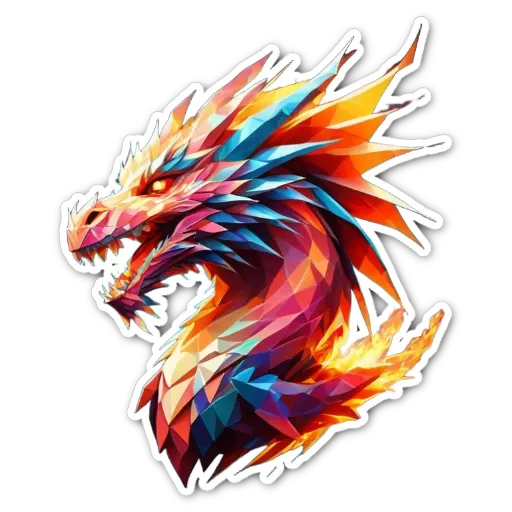 A colorful polygonal head of a dragon.