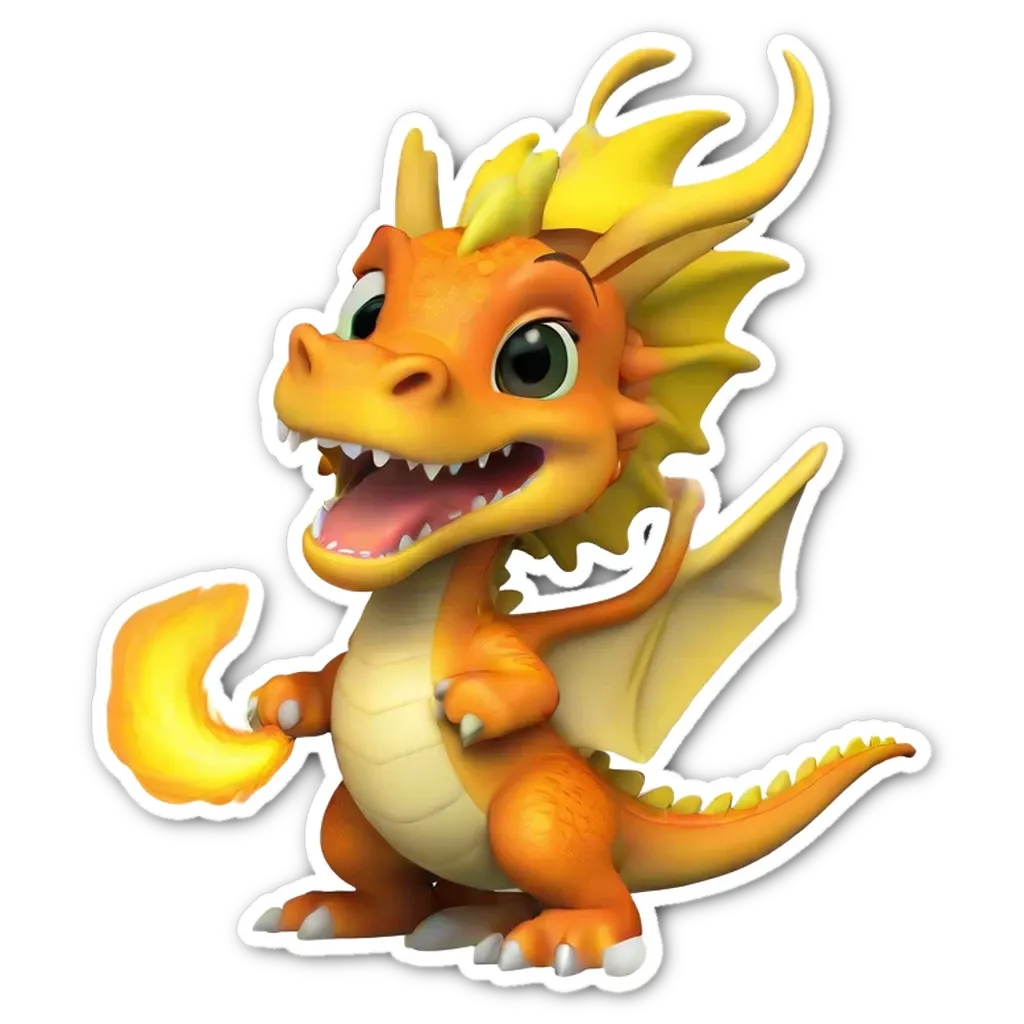 A orange and yellow dragon sticker on a black background.